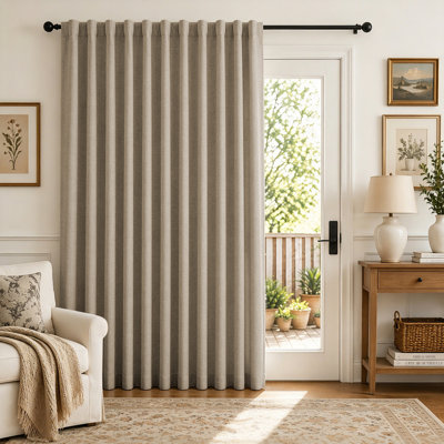 Faux Linen Blackout Curtain Panel, Room Darkening Thermal Insulated Drapes for Bedroom and Living Room, Linen 100" W x 90" L