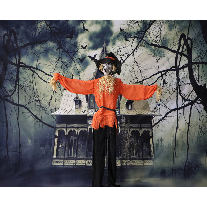 Skeleton Scarecrow Prop with Rotating Head Figurine