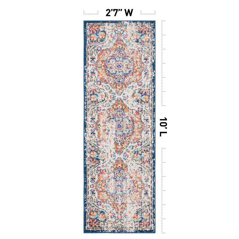 Beverly Oriental Orange/Blue/Cream Area Rug, Runner 2'7" x 10'