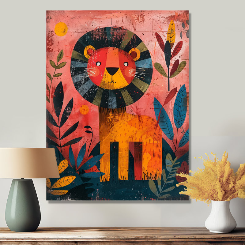Décoration d'enfant pour chambre d'enfant d'un lion abstrait III - Lion, Sans cadre, métal, H 44 po x l 34 po