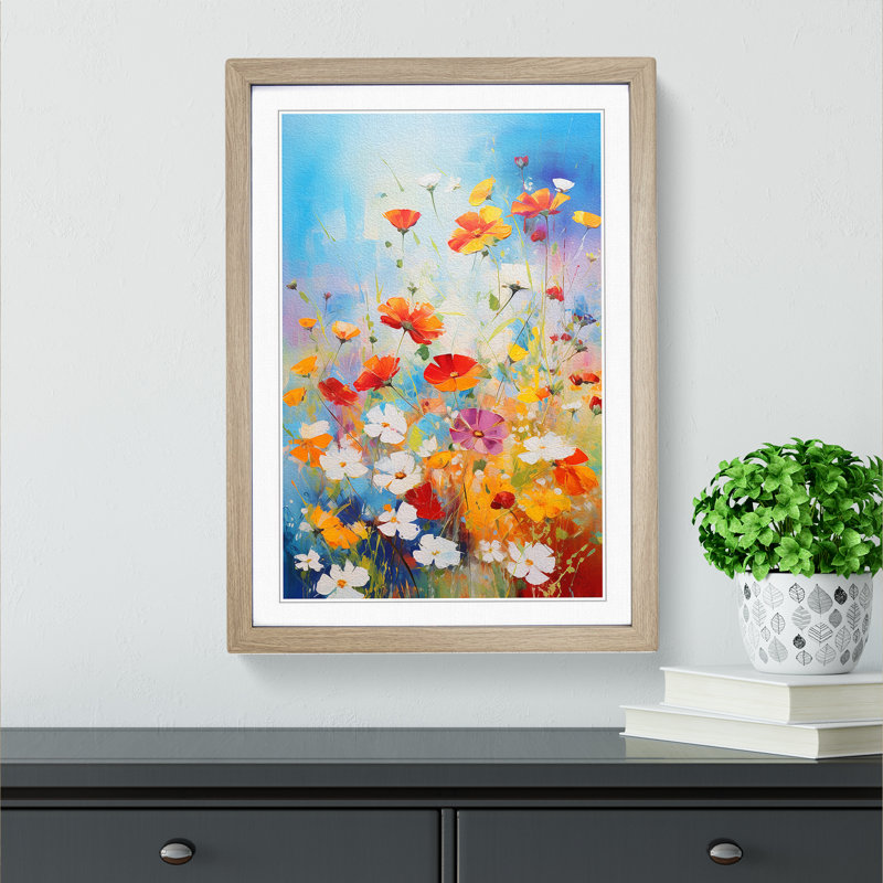 Wildflowers Action Painting Art - Framed Print, Oak Framed, 64cm H x 46cm W