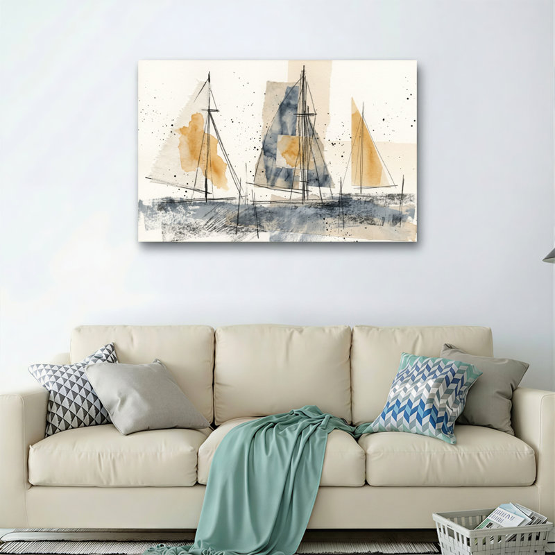 Voilier abstrait, reproduction d'art sur toile, ensemble de 1, Toile tendue, H 28 po x l 40 po