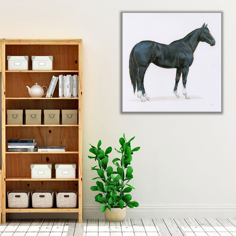 Cheval noir - reproduction d'art sur toile, H 12 po x l 12 po