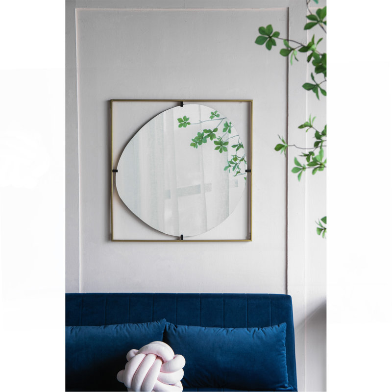 Contemporary Bathroom Mirror With Gold Metal Frame And Abstract Design