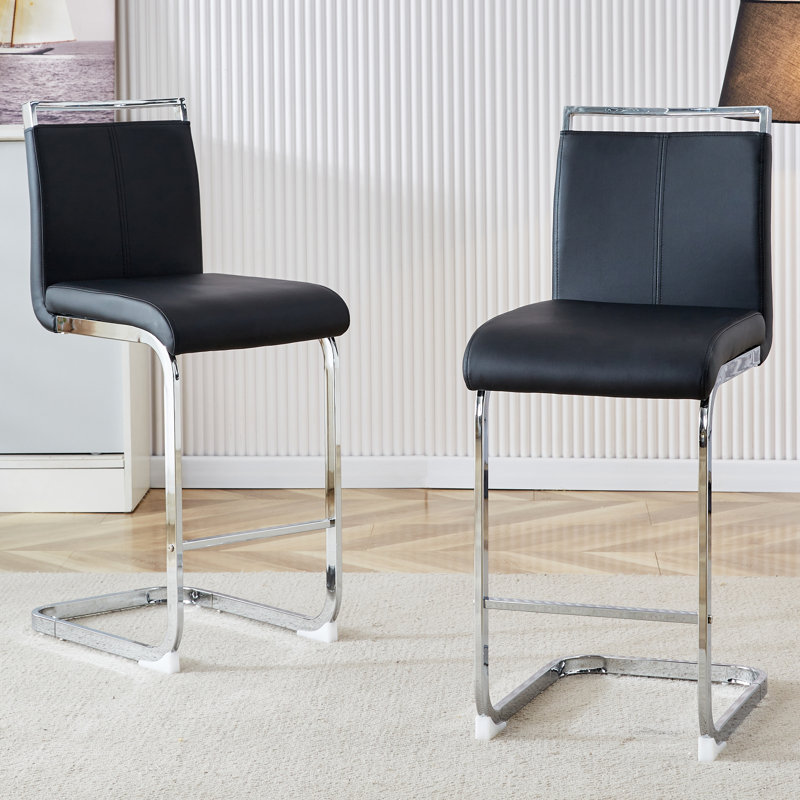 25'' Upholstered Counter Stool, Black, Counter Stool (25” Seat Height), Chrome