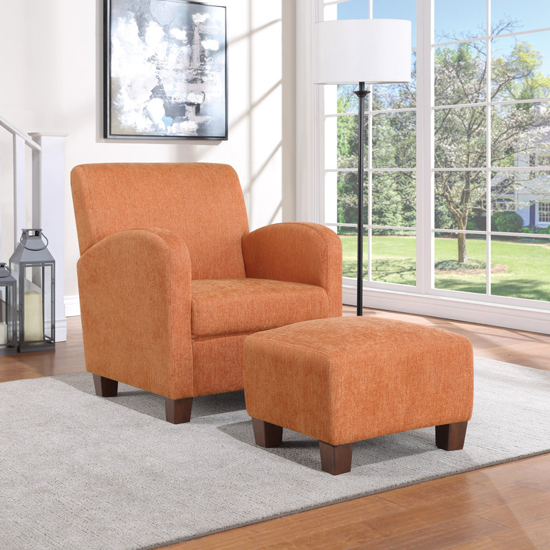 Fauteuil club avec repose-pieds 29,25 po Kaelan, 100 % polyester orange