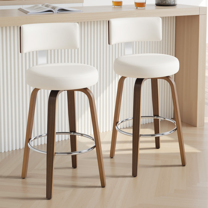 Tabouret de bar et de comptoir Sonja, Siège blanc / cadre brun, Tabouret de comptoir (siège d'une hauteur de 26 p