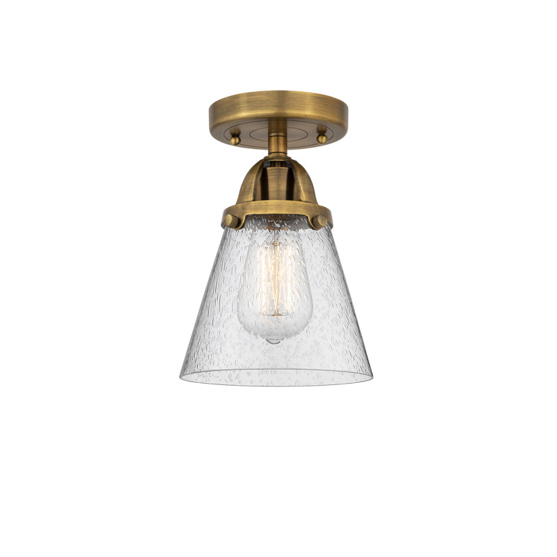 Plafonnier semi-encastré en verre à DEL, Grainé, H 9,25 po x l 6,25 po x P 6,25 po, Laiton brossé