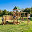Balançoire de jardin avec glissade, structure de jeux en bois, échelle d'escalade, barres de singe et bac à sable, grande maisonnette polyvalente pour enfants