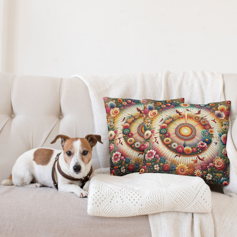 430007_Ambesonne, housse de coussin décoratif floral, paquet de 2, cercle coloré botanique, H 16 po x l 16 po