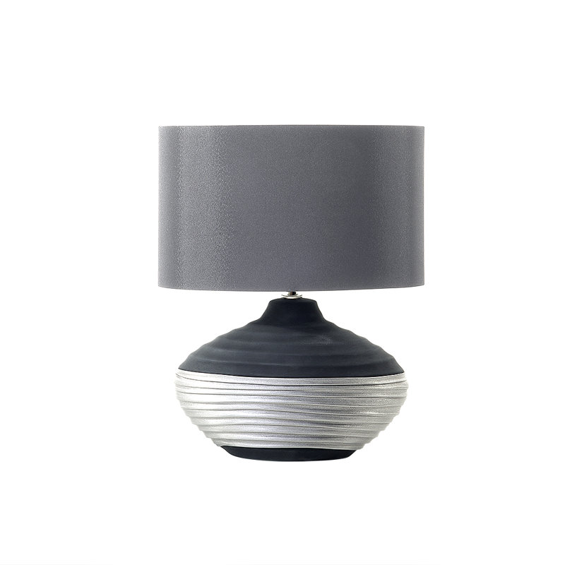 Delapena Ceramic Table Lamp, Black/Silver Base/Black Shade