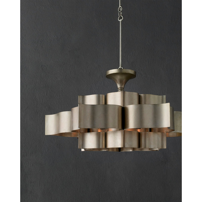 Grand Lotus 6 - Light Chandelier, Contemporary Silver Leaf