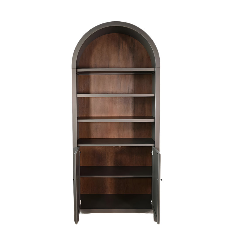 Vitrine arquée Xeny, 3 tablettes avec 2 portes, bois d'acajou gris, Gris / brun naturel