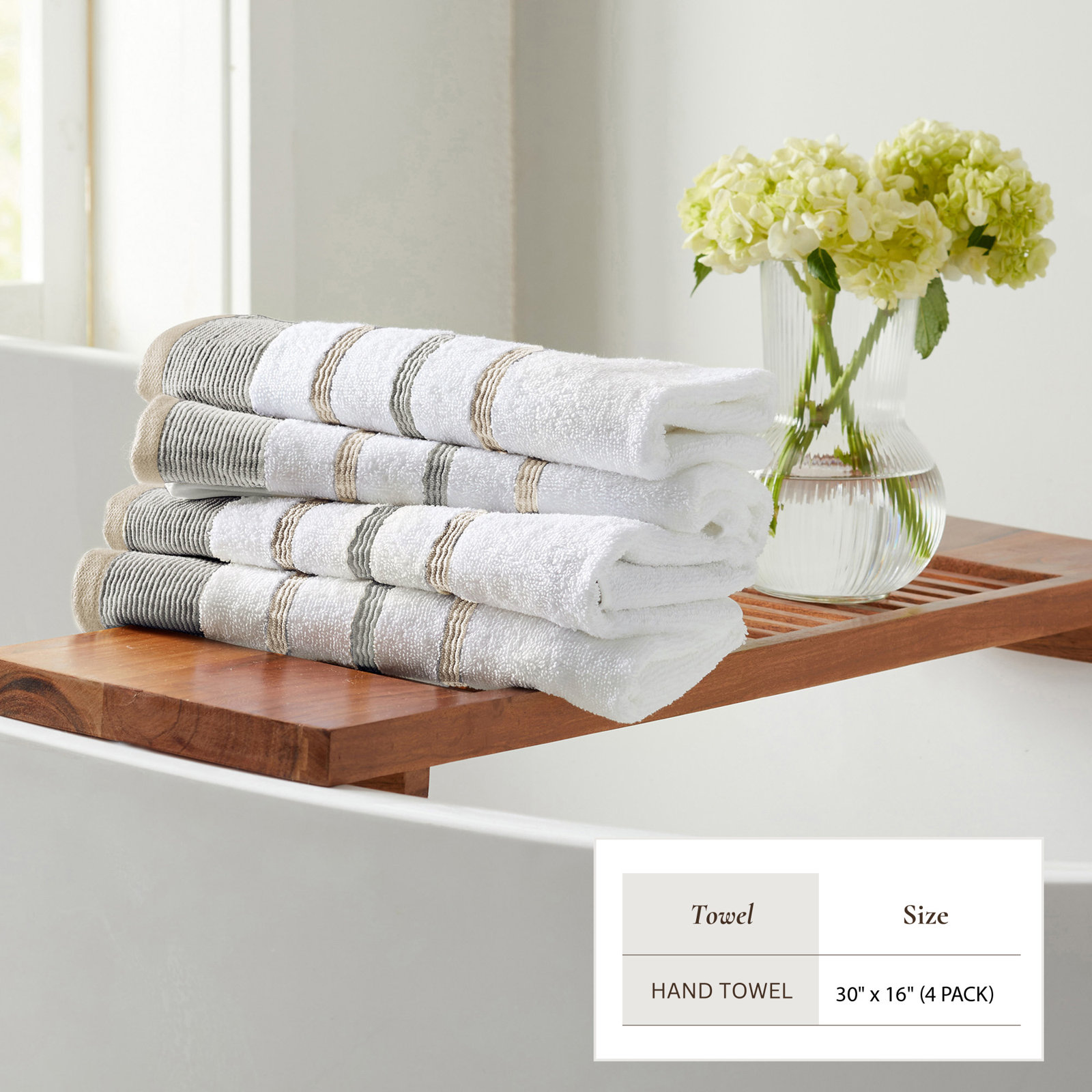 Deanthony Cotton Bath Towel, Glacier Gray/Cappuccino, Hand Towels - 4 Pack
