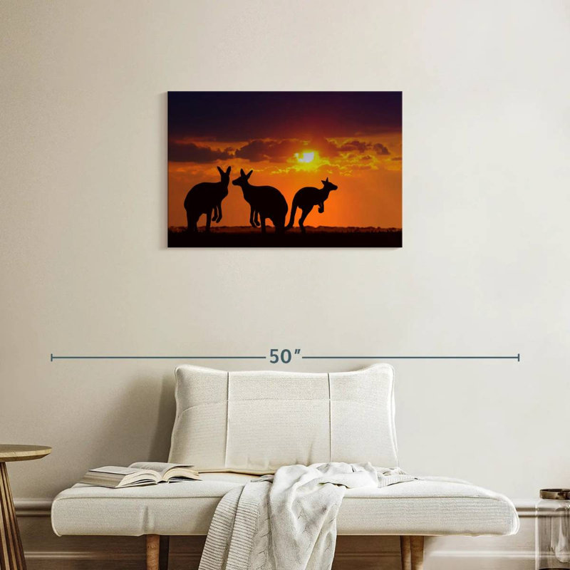Safari Kangaroos At Sunset, 20" H x 30" W