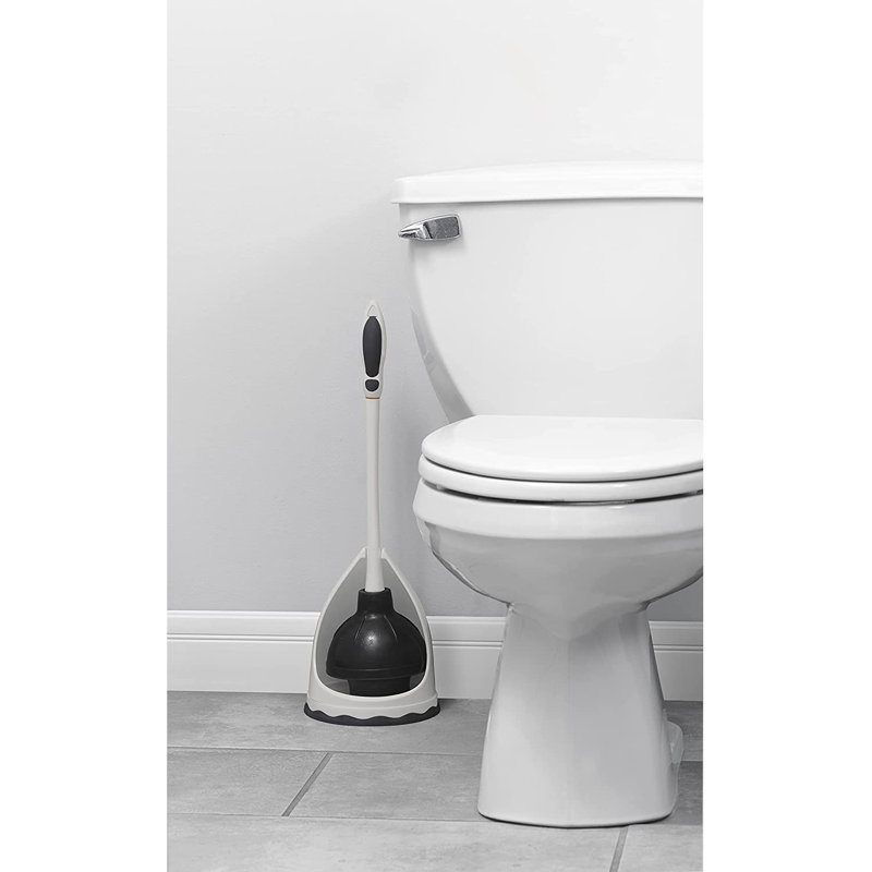 Grey Toilet Plunger With Holder