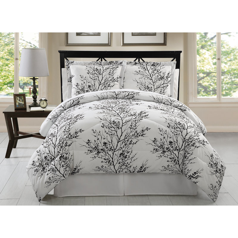 Leaf 8-Piece Reversible Bed-in-a-Bag Comforter Set, King Comforter + 7 Additional Pieces, Black/White