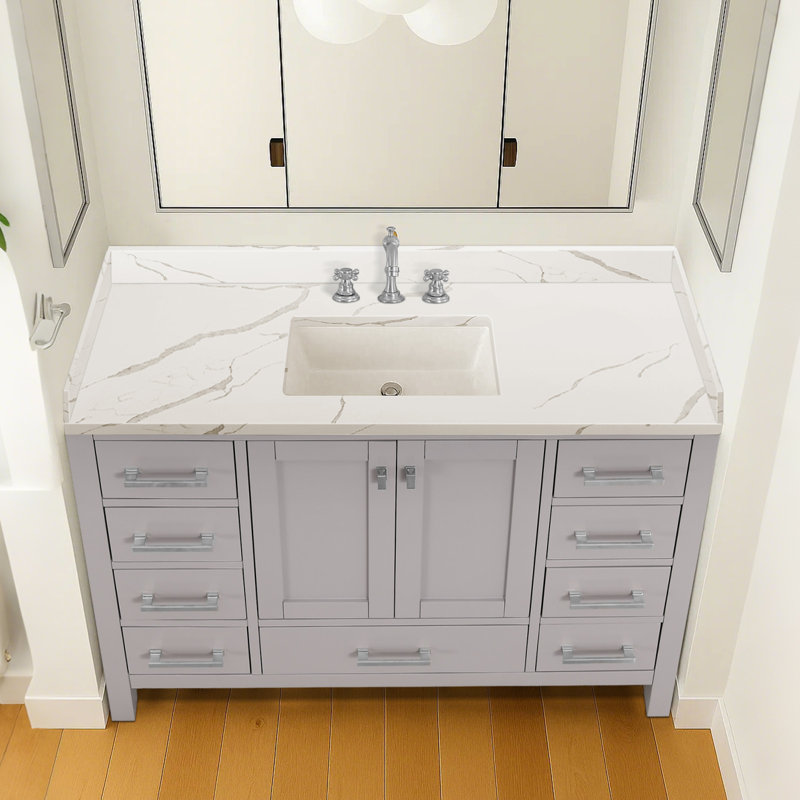 Ensemble de meuble-lavabo 48 po avec comptoir en quartz, Gris, Nickel brossé
