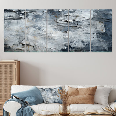«Abstract Surface lunaire grise I - Tachisme», ensemble de 5 pièces d'art mural