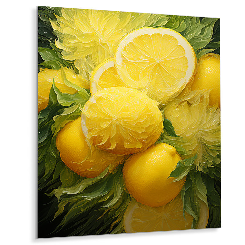 Citron agrume sérénité IV - fruits, art mural en métal, H 32 po x l 16 po x P 1 po