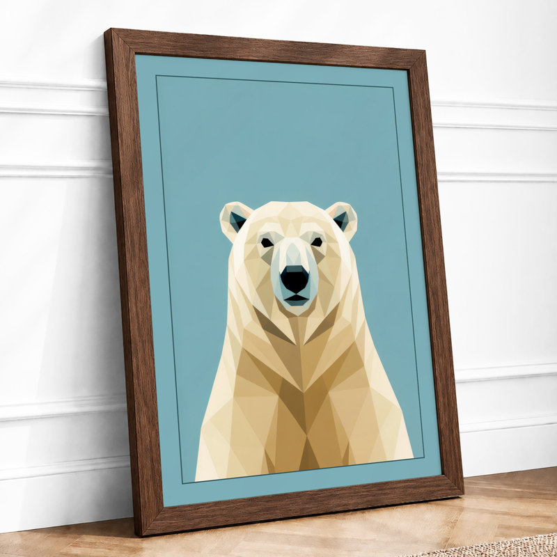 Polar Bear Geometric - Framed Print, A2 - 59.4 x 42.0 cm, Walnut