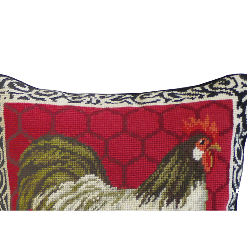 Red Black & White Rooster Needlepoint Pillow