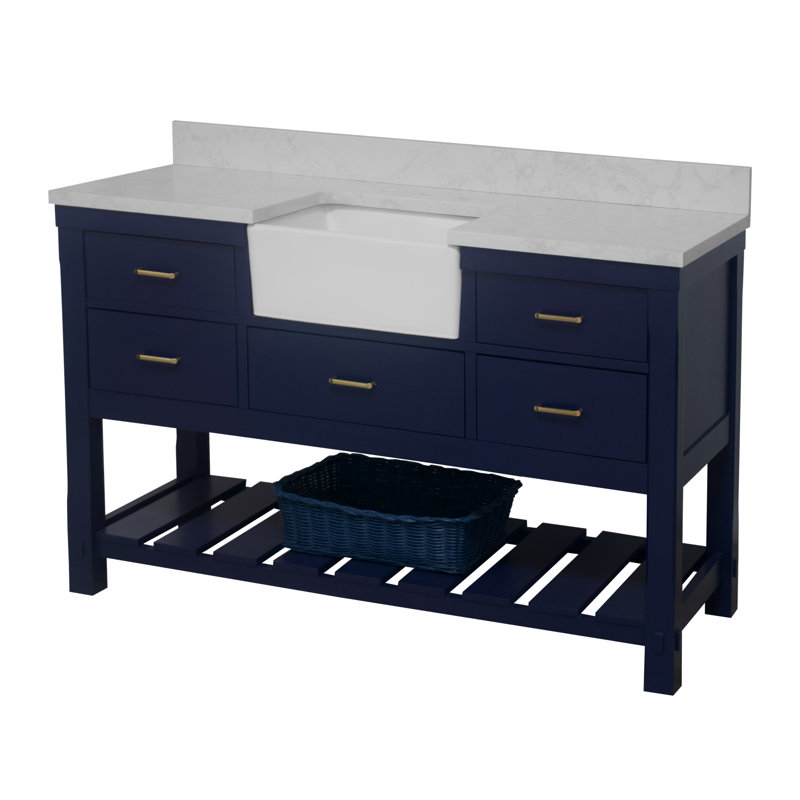 Ensemble de meuble-lavabo simple 60 po Hitton, Bleu royal, Carrare d'ingénierie