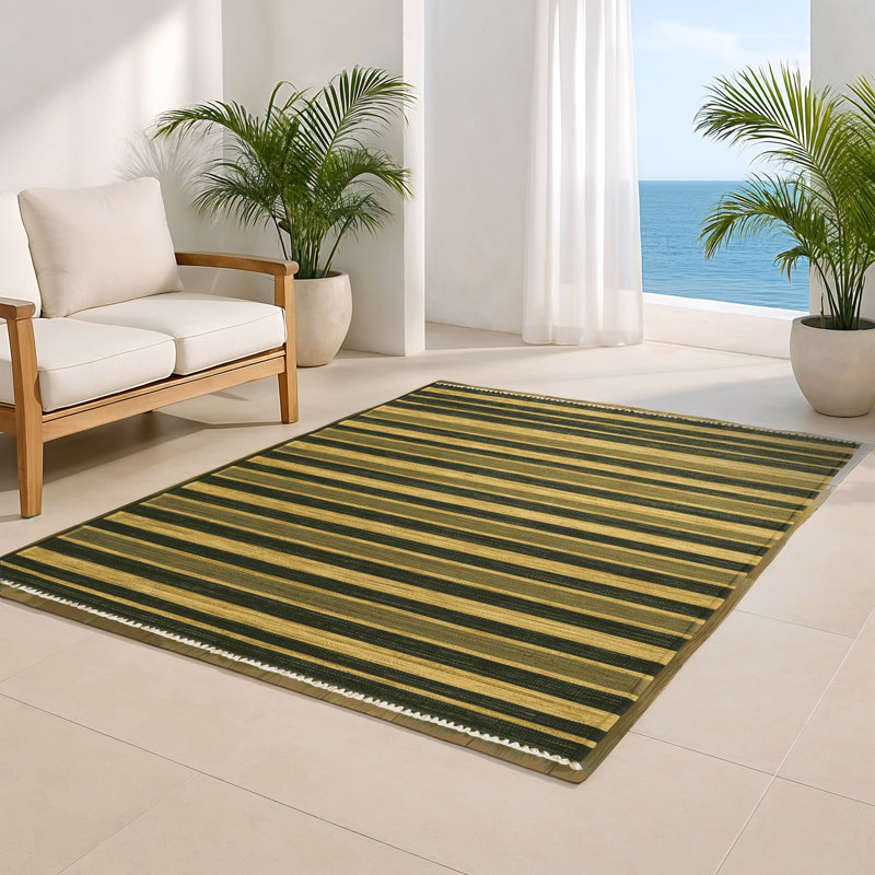 Tapis intérieur / extérieur brun HorizontalStripes, Rectangle 9 pi x 12 pi