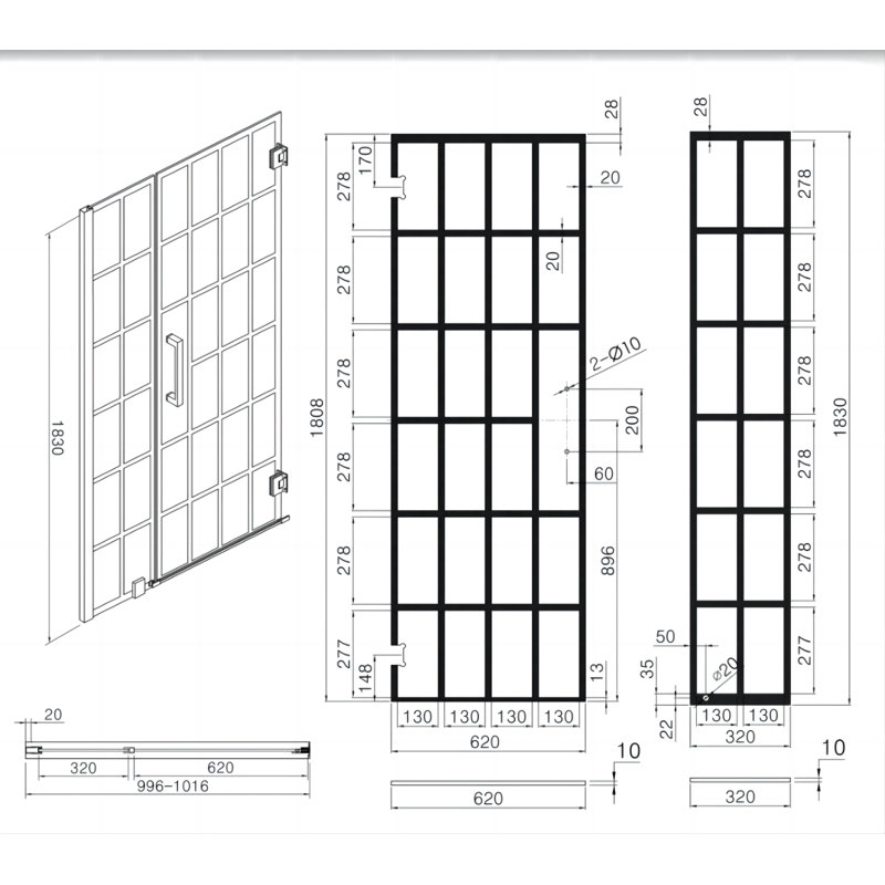 40" W x 72" H Matte Black Semi-Frameless Shower Door with Patterned Glass
