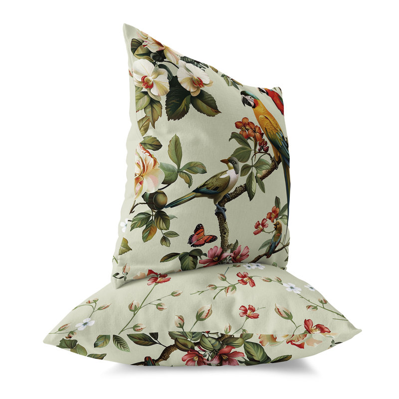 Coussin Parrot Petals Paradise, H 16 po x l 16 po, Vert/rouge
