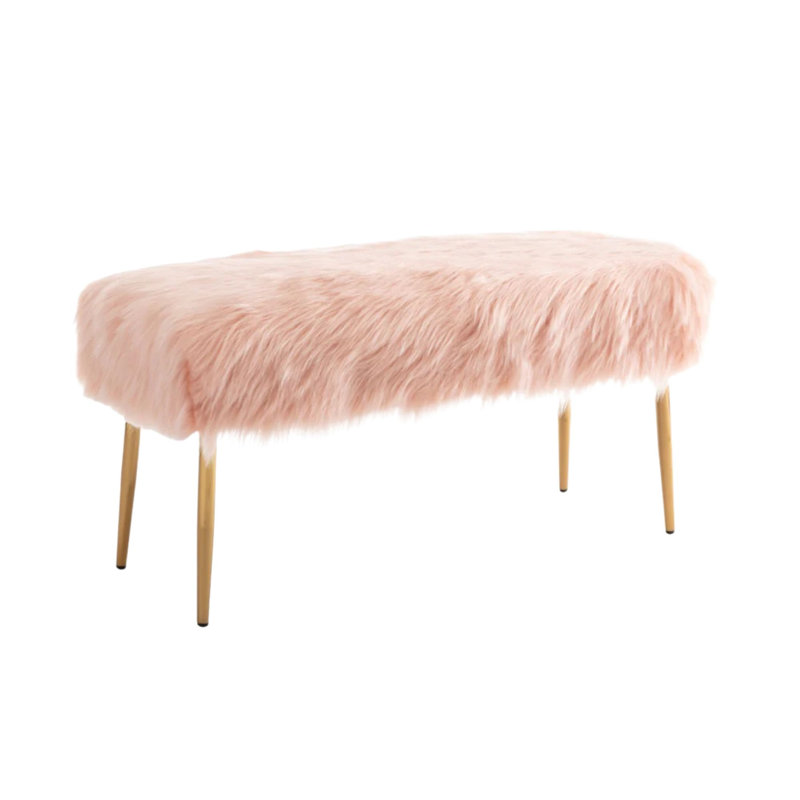 Vanity Bench with Cushioned Seat, Modern Home Decor Ottoman Bench with Gold Accented Legs, Pink