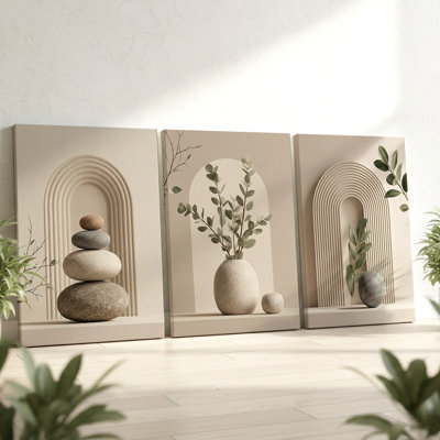 3 pièces d'art mural moderne en pierre et arche minimaliste pour la décoration intérieure, trois pièces d'art mural pour le salon, la chambre à coucher et le bureau, aspect encadré
