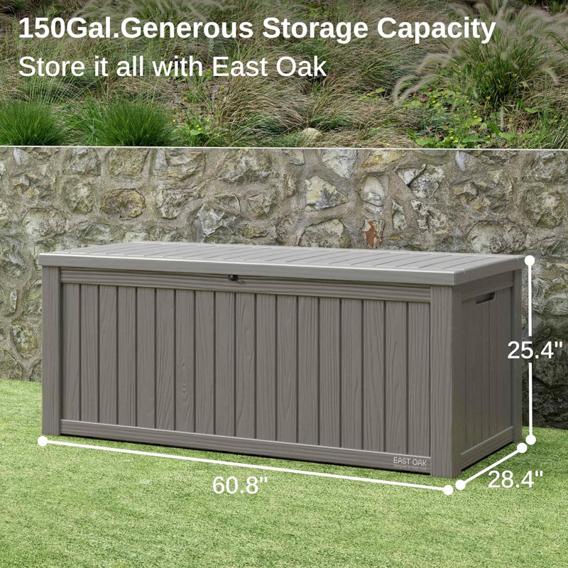 EAST OAK 28.4'' W 150 Gallons Lockable Deck Box in Grey