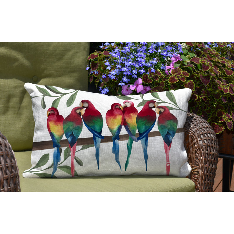 Housse de coussin d'extérieur rectangulaire Sky Flocked Together Birds, Blanc