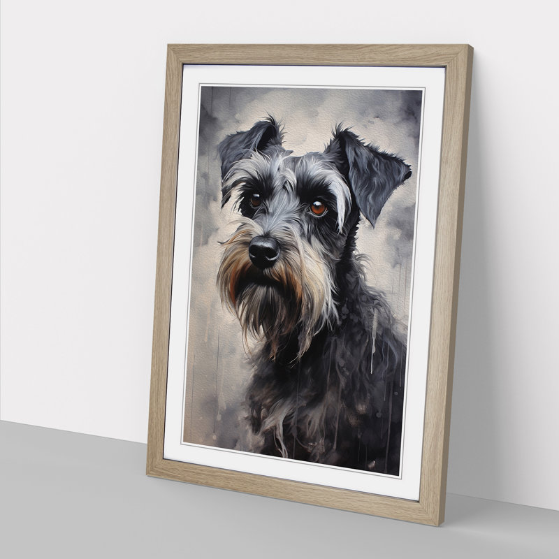Schnauzer Informel - Single Picture Frame Rectangle Print on Wood, 46cm H x 34cm W x 2cm D, Oak
