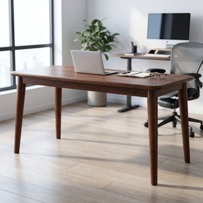 Bureau d'écriture compact en bois massif avec motifs Mid-Century modernes