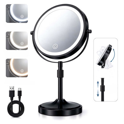 Miroir de maquillage 8 "avec miroir de maquillage réglable en hauteur à grossissement 1X / 10X