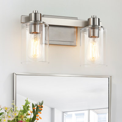 14'' 2-Light Nickel Bathroom Vanity Light with Glass Shade