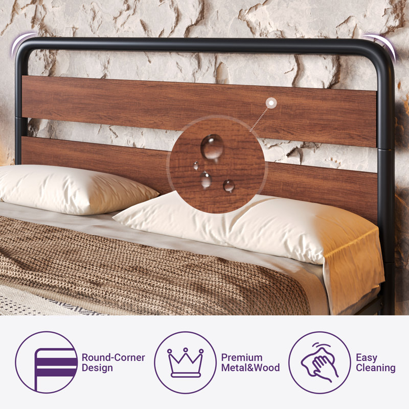 Taishima Metal Platform Bed, Queen, Black/Brown