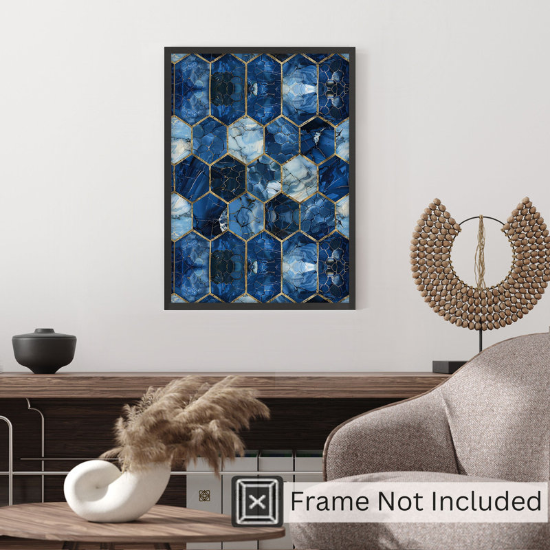 Abstract Blue Geometric Hexagon Pattern I Modern Unframed Art Print