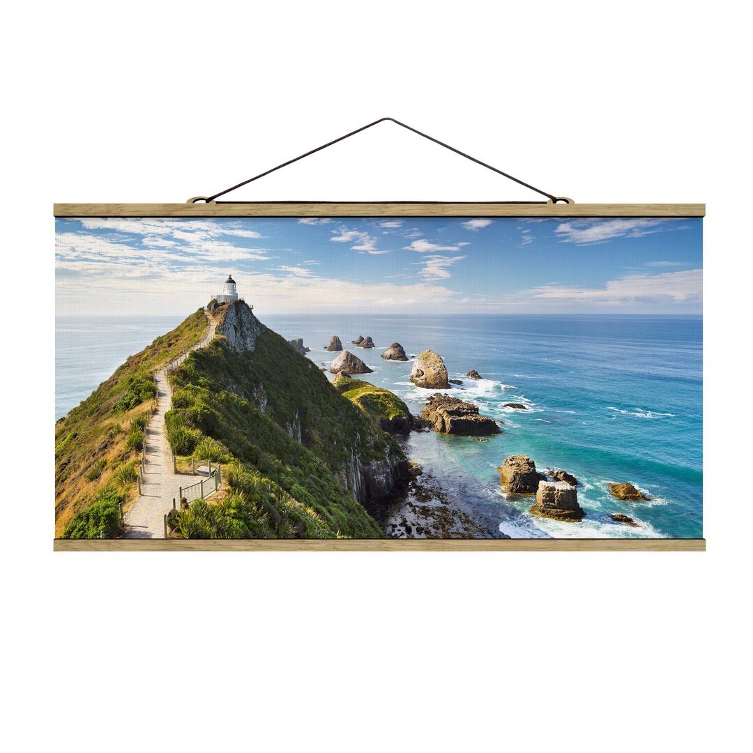 Stoffbild Mit Posterleisten - Nugget Point Leuchtturm Und Meer Neuseeland - Querformat 1:2