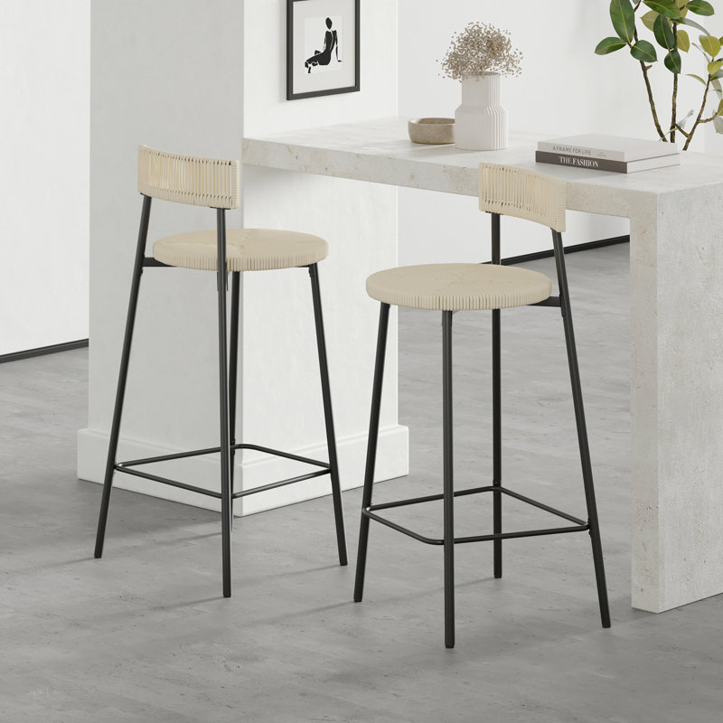 Ensemble de 2 tabourets de comptoir, tabourets de bar en corde de papier tissés à la main Boho