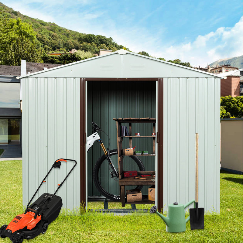 Outdoor Metal Shed 8ft X 4ft With Aluminium And Lock White Robust Structure Padlock, White