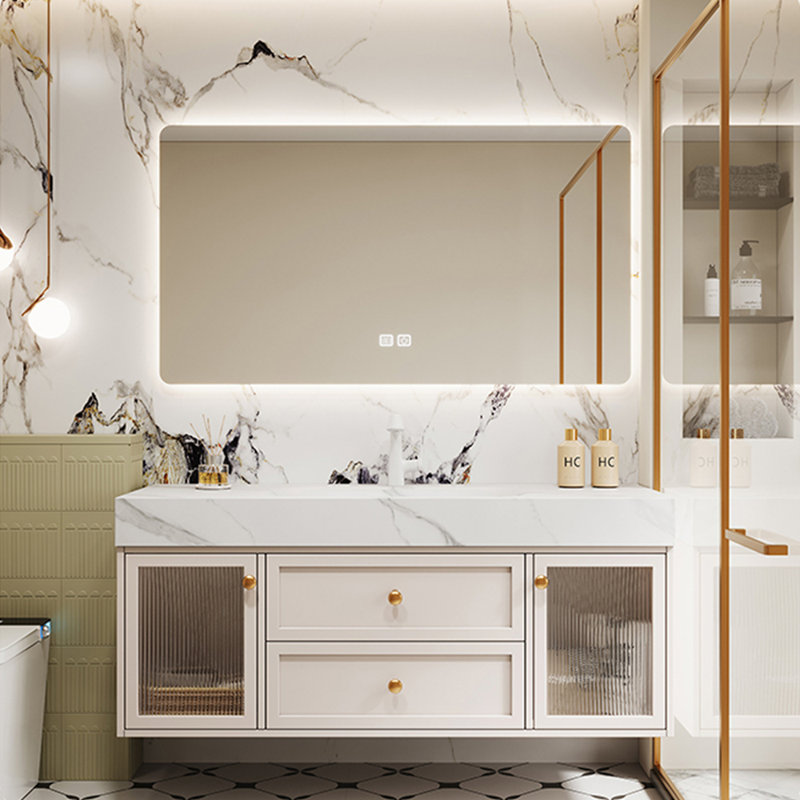 Armoire de salle de bain simple de style nordique, Blanc cassé, H 21,7 po x l 47,2 po x P 21,7 po