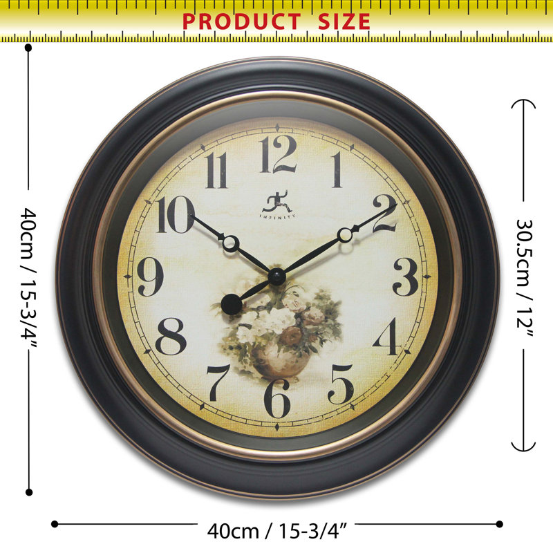 Botanic Antique Style Black and Gold 15.75" Wall Clock