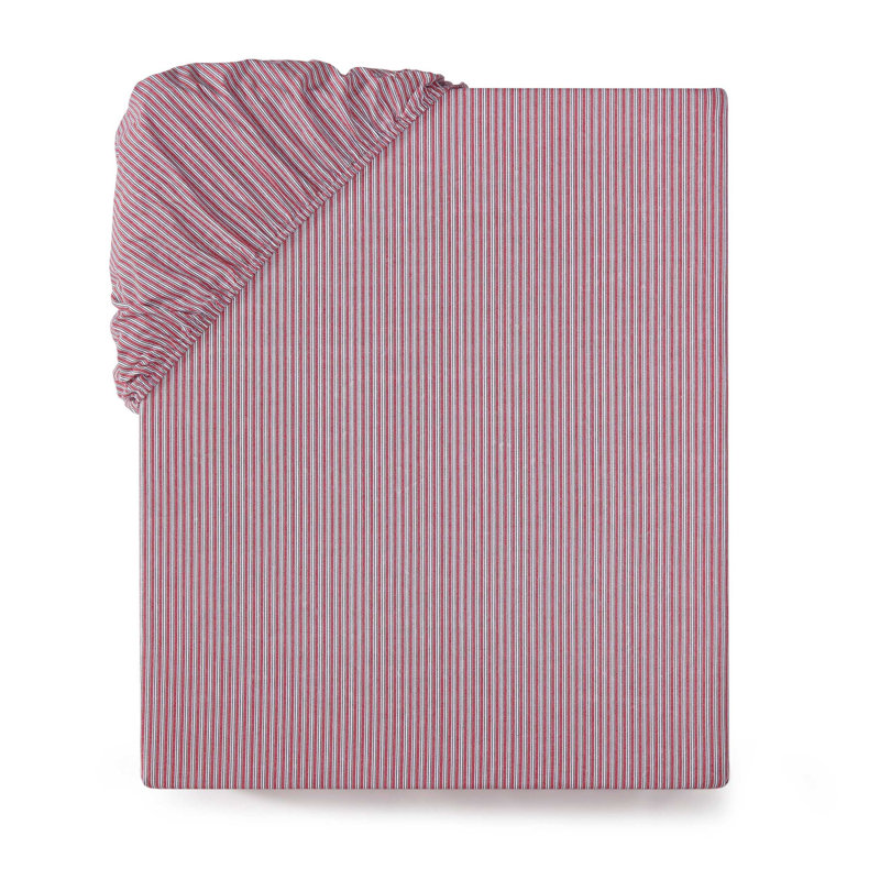 Tommy Hilfiger Highland Ticking Stripe Cotton Red Full Fitted Sheet, Full, Red Stripe