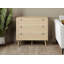 Commode à 3 tiroirs de style Mid-Century avec façades en rotin, commode d'aspect bois au fini chêne naturel pour le rangement de la chambre à coucher ou du salon