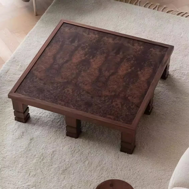 Table basse en frêne et écorce d'arbre rétro, H 16,53 po x L 55,11 po x l 55,11 po