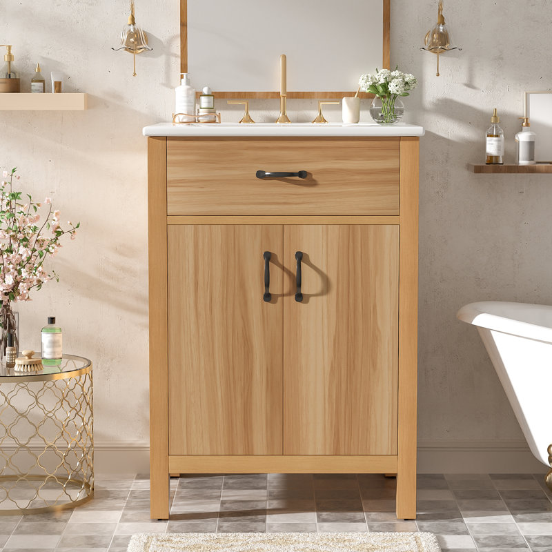 24" Wood Bathroom Storage Vanity With Solid Wood Frame, 24"