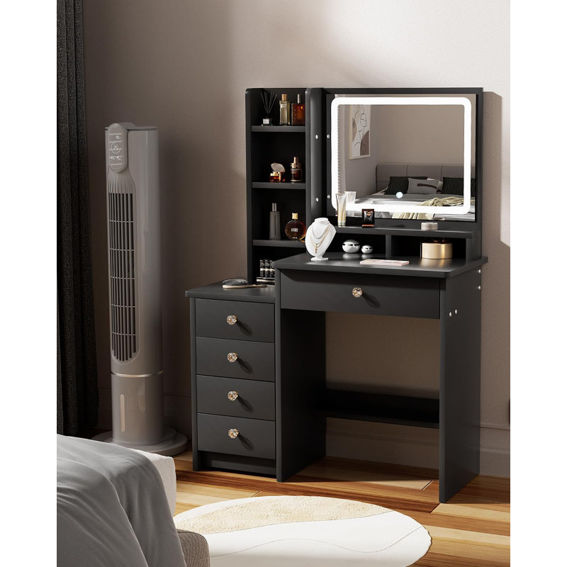 Dressing Table with Mirror, Black